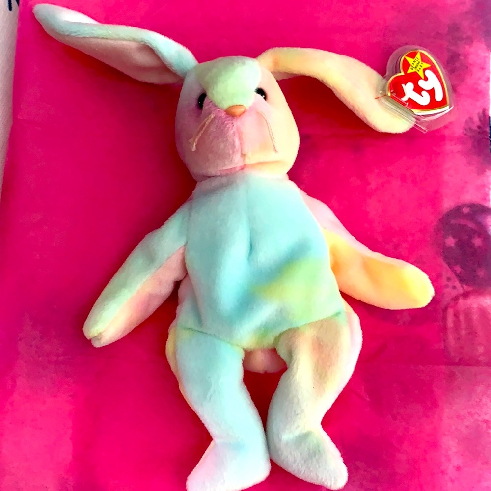 Ty Beanie Baby Retired Hippie Rainbow Rabbit